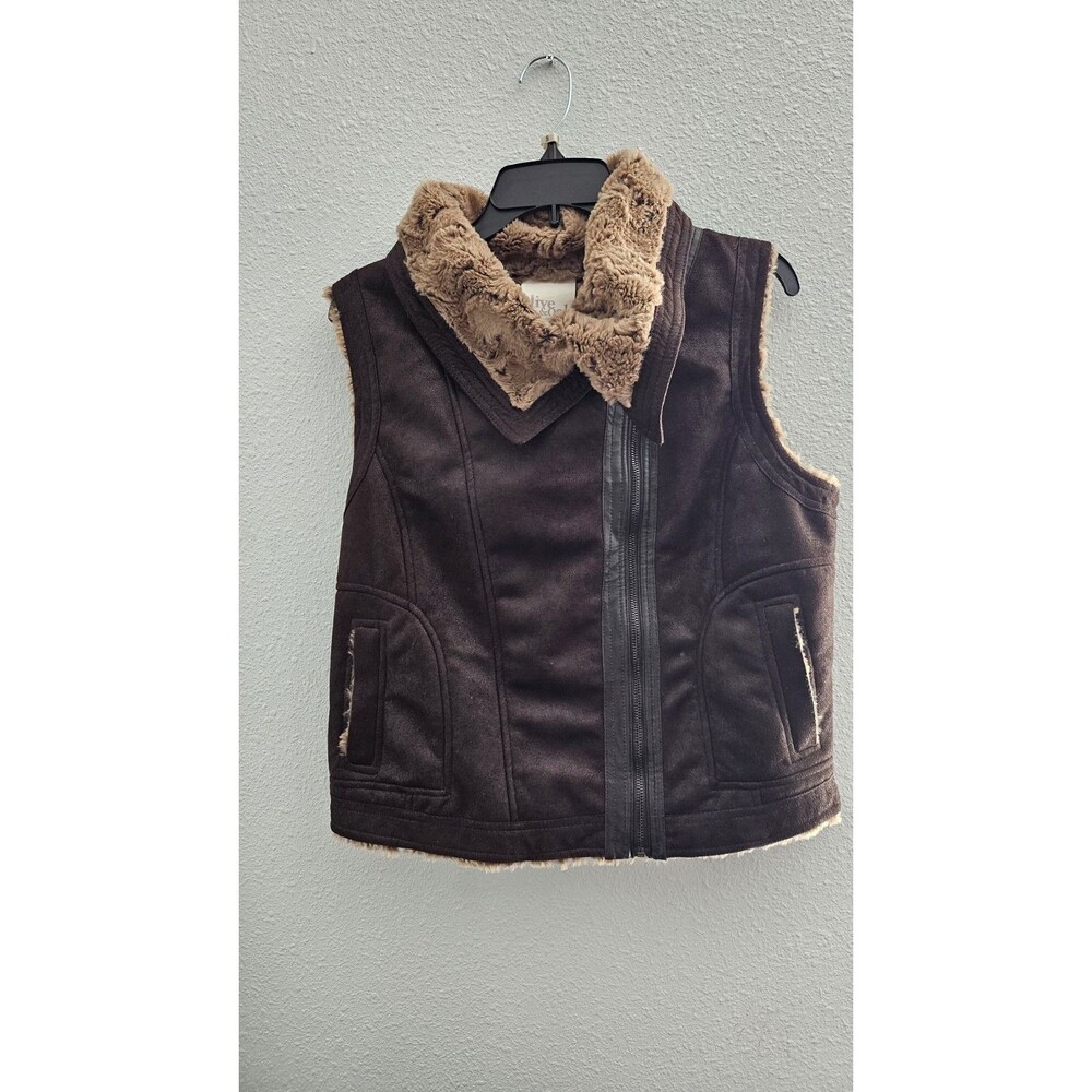 Olive & Oak Women’s L Brown Faux Shearling Faux Suede Vest Full Zip Moto - Picture 2 of 11
